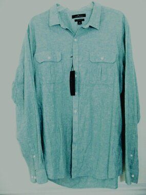 Marc Anthony mens XL Caribbean Sea solid linen blend button down shirt 2 pocket
